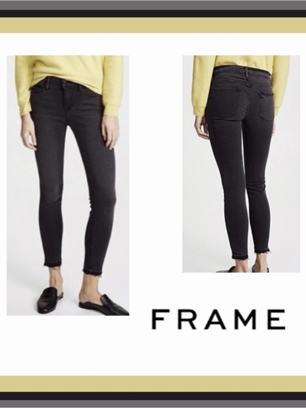 Frame Denim Stretchy Le Skinny De Jeanne Raw Cuff in Film Noir Size 27